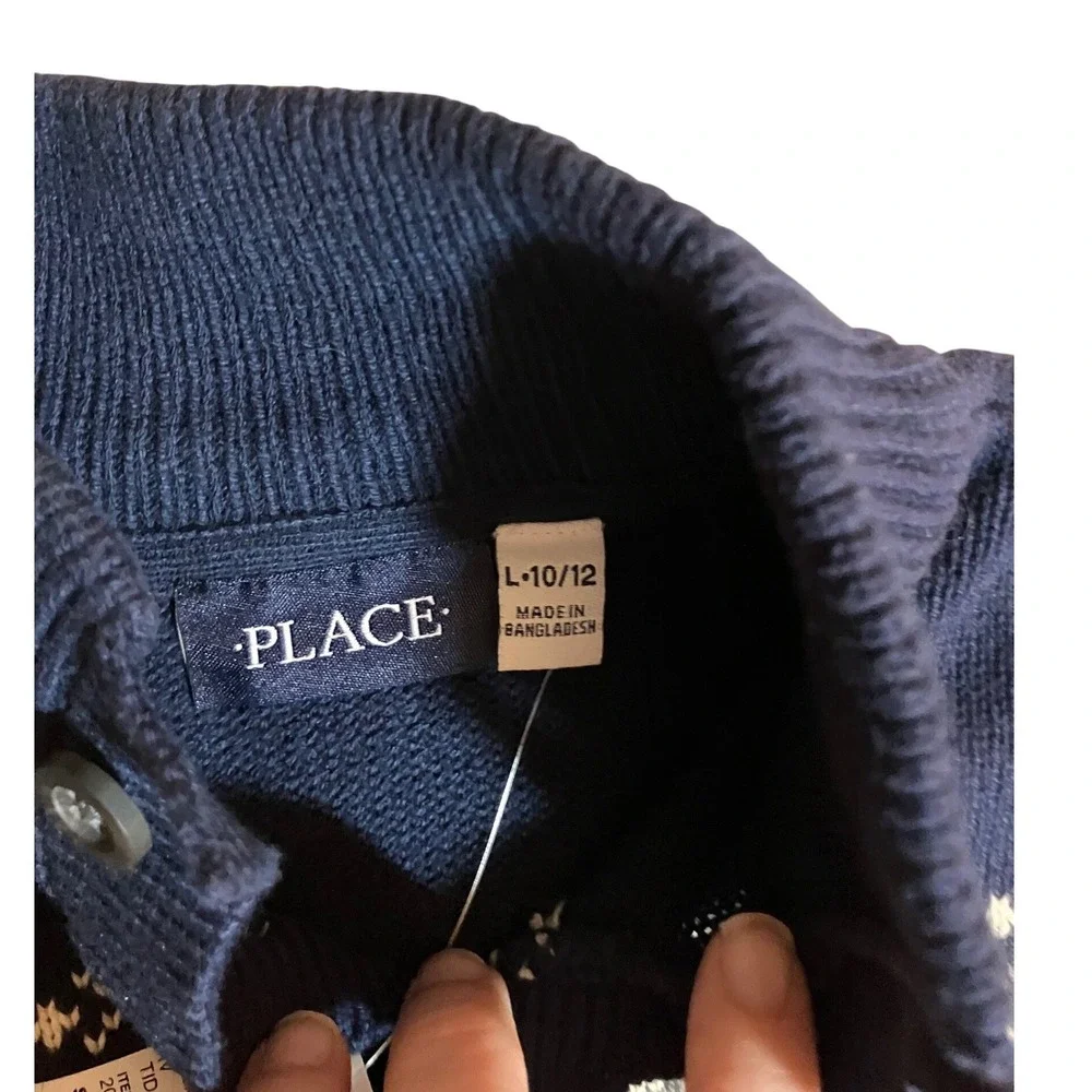 NEW The Childrens Place Boys Navy Fair‎ Isle Knit Mock Neck Sweater L 10 12 NWT